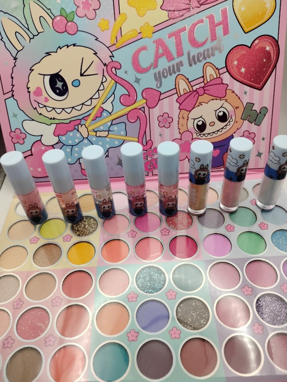 🆕 1 Labubu Beautiful 54 Color Eyeshadow Palette & 7 Labubu Lip glosses